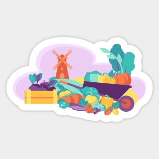 Farm vegetables and fruits on field, illustration Sticker